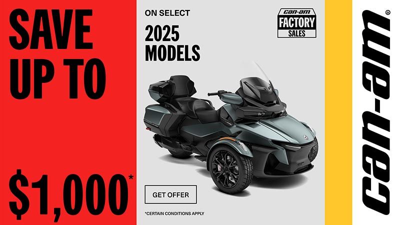 Can-Am - Get up to a $1,000 rebate or financing starting at 1.99% for 36 months on select 2025 3-Wheels