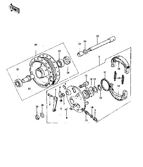 FRONT HUB/BRAKE ('74-'75)