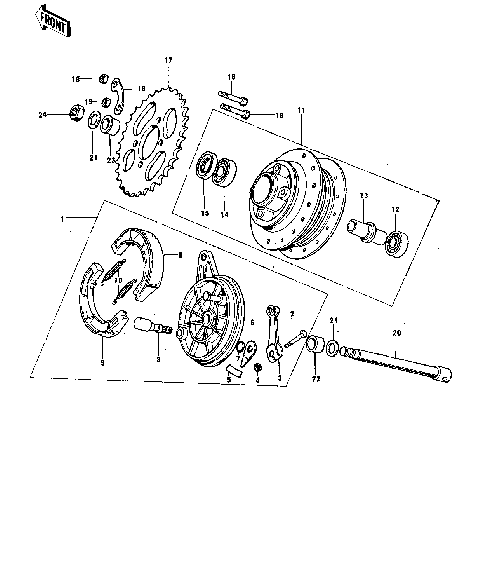REAR HUB/BRAKE ('74-'75)