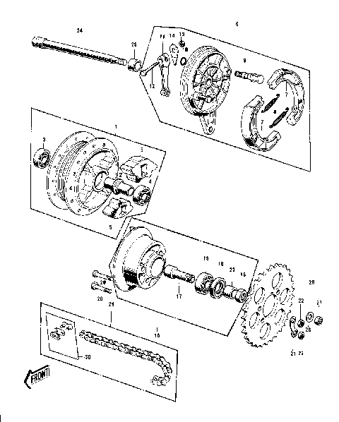 REAR HUB/BRAKE/CHAIN ('74-'75)