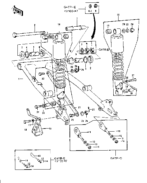 SWING ARM/SHOCK ABSORBERS ('74-'75)