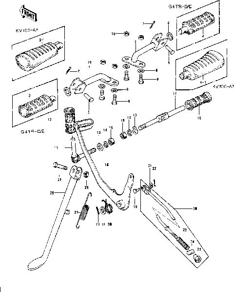 FOOTRESTS/STAND/BRAKE PEDAL ('74-'75)