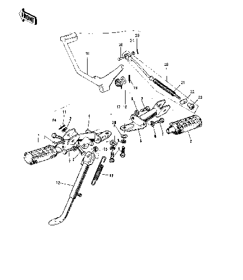 FOOTRESTS/STAND/BRAKE PEDAL ('74-'75 B/C