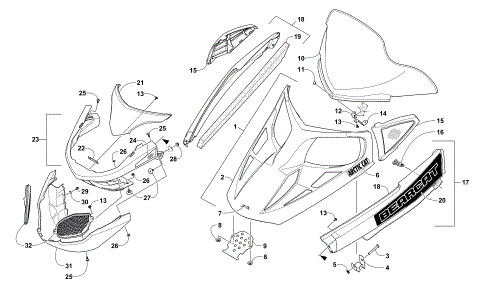 HOOD, WINDSHIELD, AND FRONT BUMPER ASSEMBLY