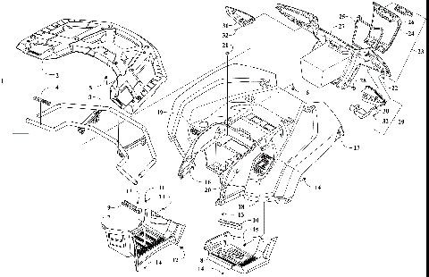 REAR RACK, BODY PANEL, FOOTWELL, AND TAILLIGHT ASSEMBLIES [303673]