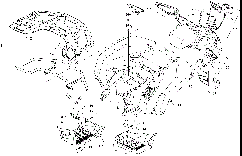 REAR RACK, BODY PANEL, FOOTWELL, AND TAILLIGHT ASSEMBLIES [302703]