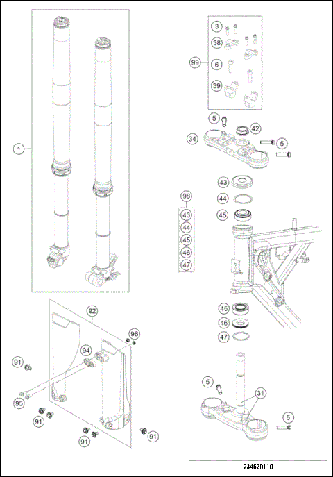 FRONT FORK, TRIPLE CLAMP