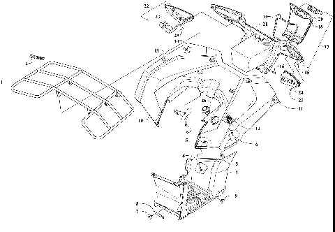 REAR RACK, BODY PANEL, FOOTWELL, AND TAILLIGHT ASSEMBLIES [303322]