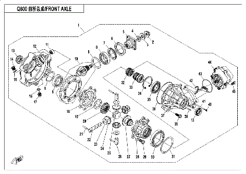 FRONT AXLE (WITH 4 CENTER GEARS)