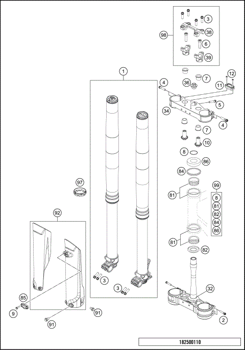 FRONT FORK, TRIPLE CLAMP