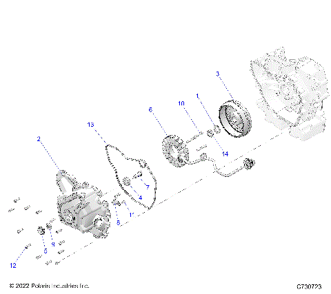 ENGINE, STATOR COVER and FLYWHEEL - R25CCA57A1 (C730723)