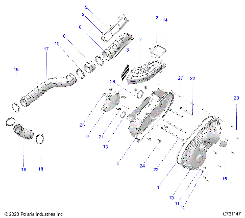DRIVE TRAIN, CLUTCH COVER AND DUCTING - R25RRS99CK/EK/C9/E9 (C731147)