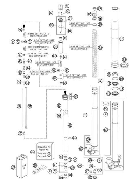 FRONT FORK DISASSEMBLED            