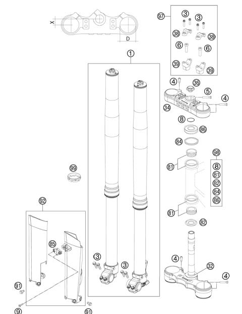FRONT FORK, TRIPLE CLAMP           