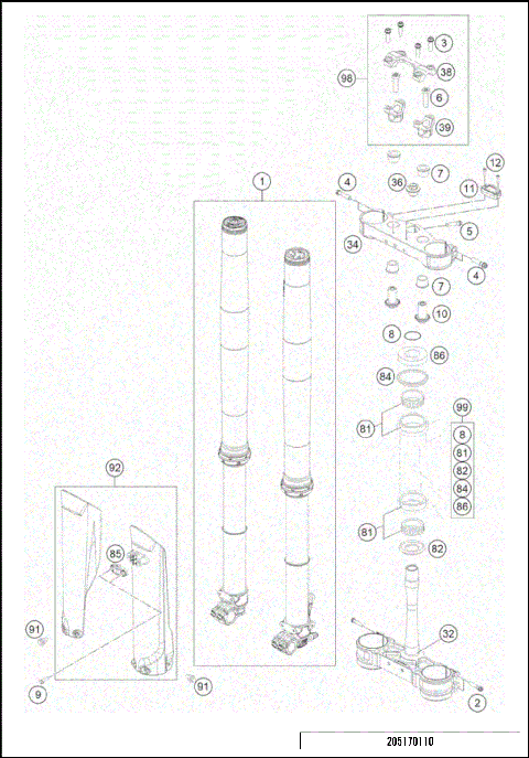 FRONT FORK, TRIPLE CLAMP