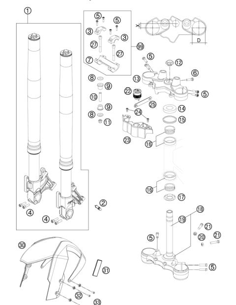 FRONT FORK, TRIPLE CLAMP           