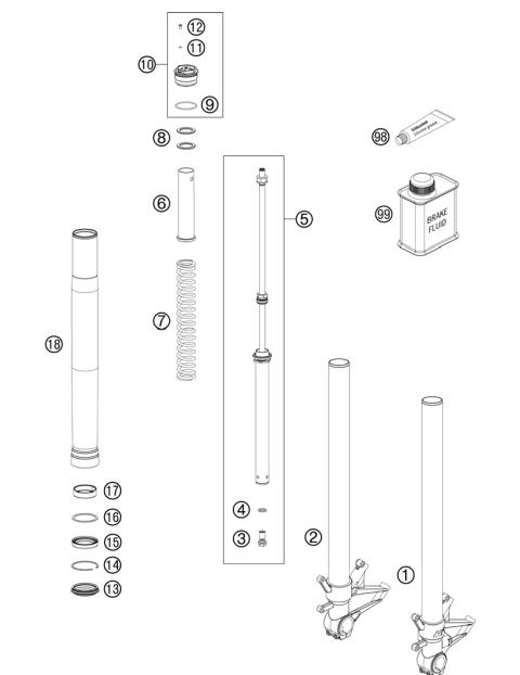 FRONT FORK DISASSEMBLED            