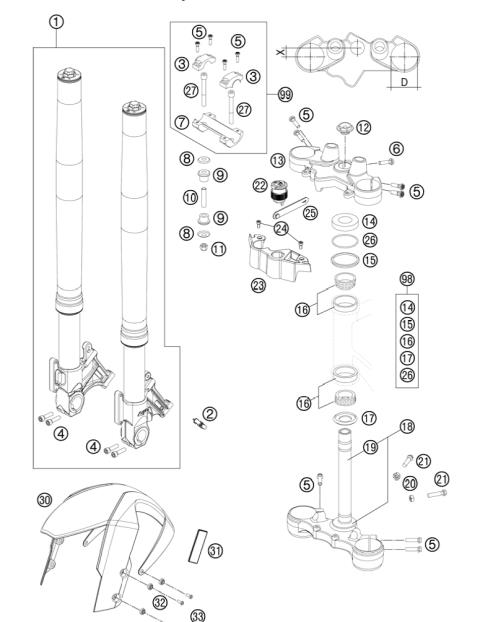 FRONT FORK, TRIPLE CLAMP           