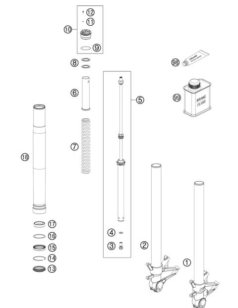 FRONT FORK DISASSEMBLED            