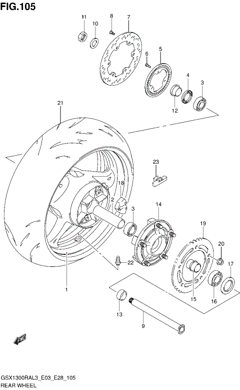 REAR WHEEL (GSX1300RAL3 E28)