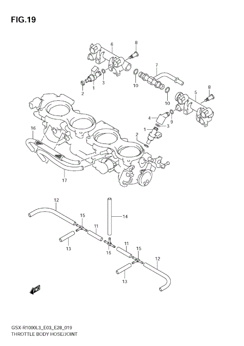 THROTTLE BODY HOSE/JOINT (GSX-R1000L3 E28)