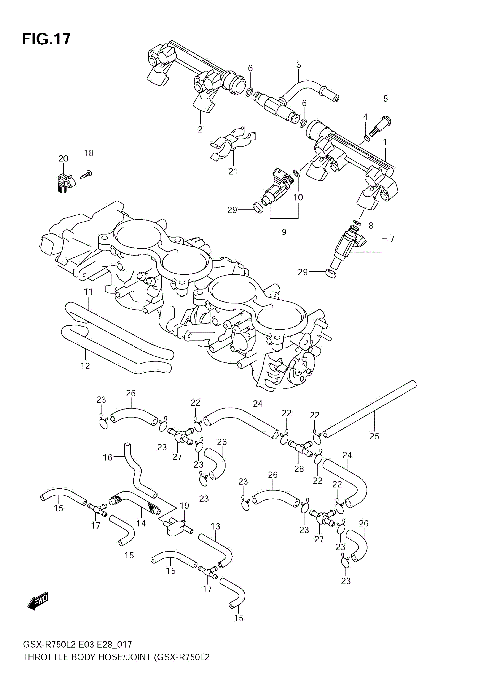 THROTTLE BODY HOSE/JOINT (GSX-R750 L2 E33)