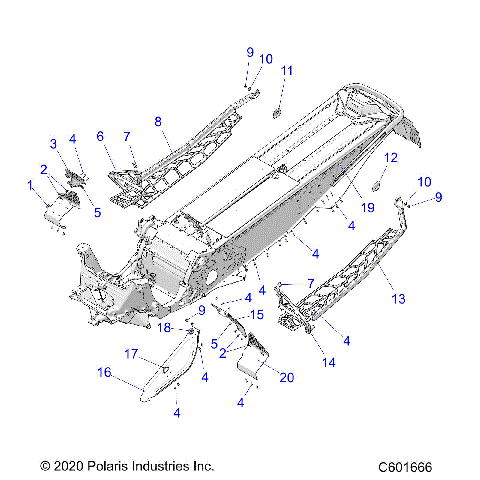 CHASSIS, CLUTCH GUARD, FOOTRESTS, and RUNNINGBOARDS - S21TKP8RS/8RE ALL OPTIONS (C601666)