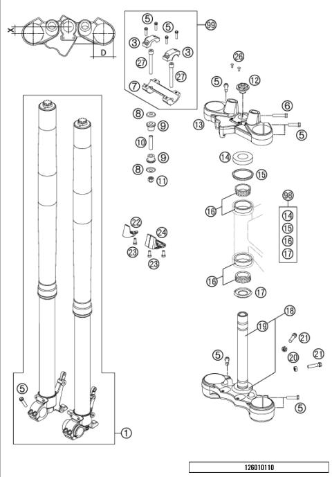 FRONT FORK, TRIPLE CLAMP           