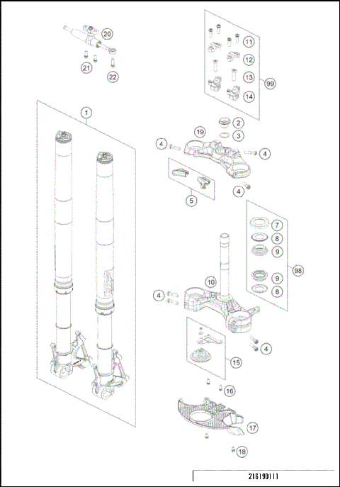 FRONT FORK, TRIPLE CLAMP