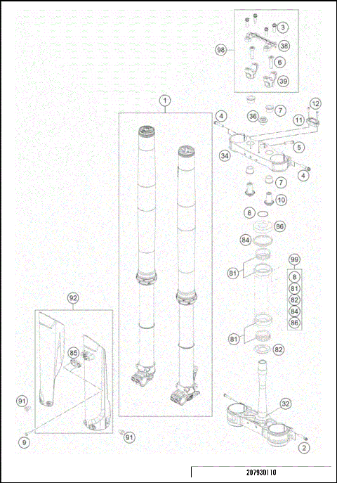 FRONT FORK, TRIPLE CLAMP