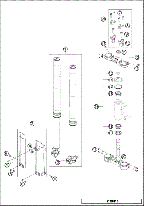 FRONT FORK, TRIPLE CLAMP