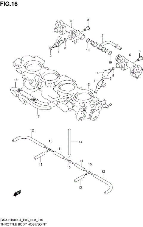 THROTTLE BODY HOSE/JOINT (GSX-R1000L4 E28)