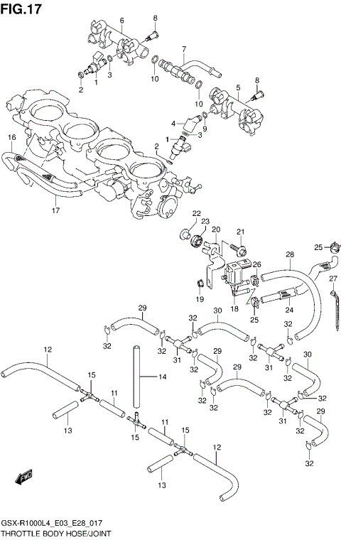 THROTTLE BODY HOSE/JOINT (GSX-R1000L4 E33)