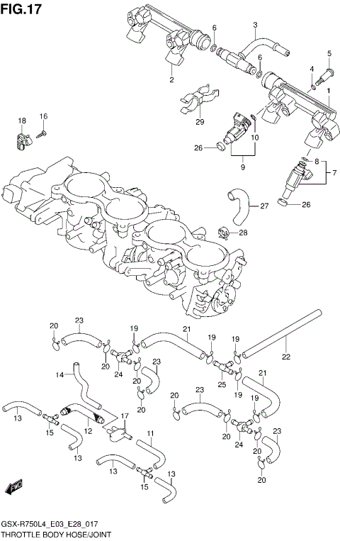 THROTTLE BODY HOSE/JOINT (GSX-R750L4 E33)