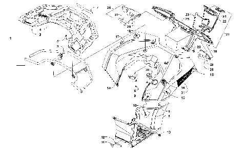 REAR RACK, BODY PANEL, FOOTWELL, AND TAILLIGHT ASSEMBLIES [300813]