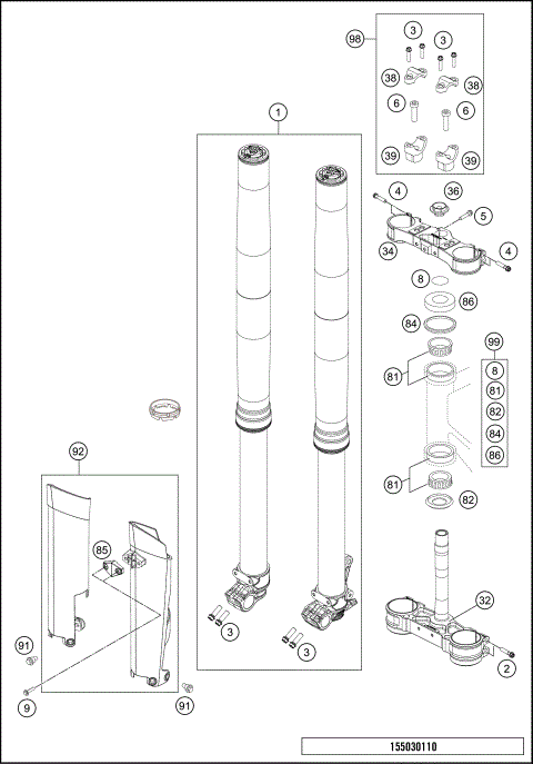 FRONT FORK, TRIPLE CLAMP