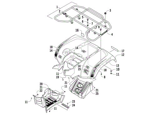 REAR RACK, BODY PANEL, AND FOOTWELL ASSEMBLIES