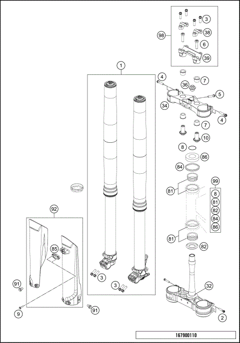 FRONT FORK, TRIPLE CLAMP