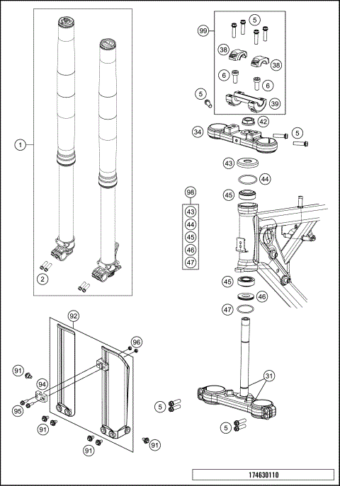 FRONT FORK, TRIPLE CLAMP