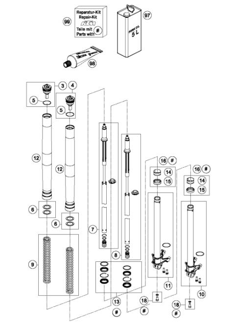 FRONT FORK DISASSEMBLED            