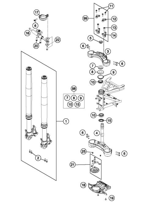 FRONT FORK, TRIPLE CLAMP           