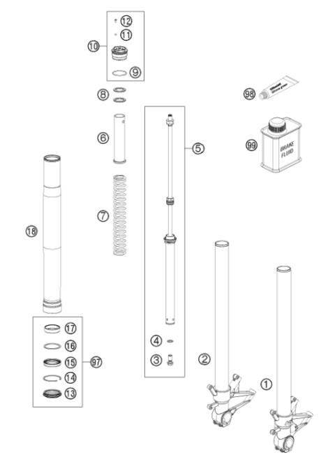 FRONT FORK DISASSEMBLED            