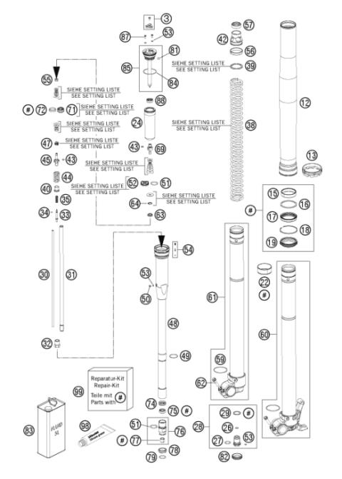 FRONT FORK DISASSEMBLED            