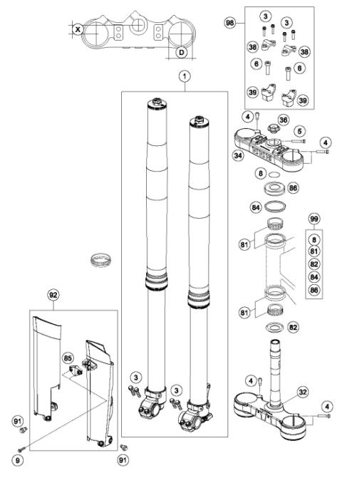 FRONT FORK, TRIPLE CLAMP           