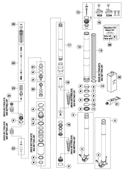 FRONT FORK DISASSEMBLED            
