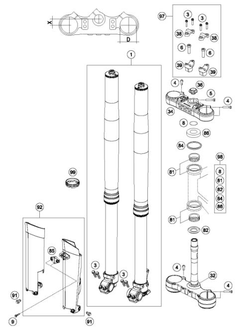 FRONT FORK, TRIPLE CLAMP           
