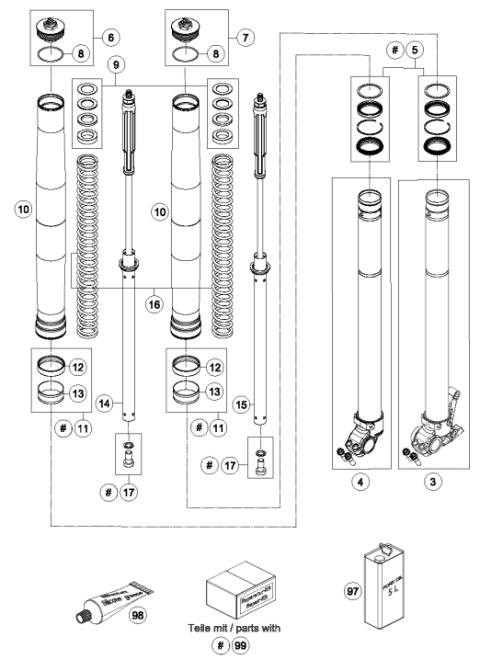 FRONT FORK DISASSEMBLED            