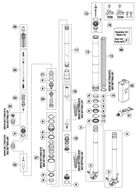 FRONT FORK DISASSEMBLED            