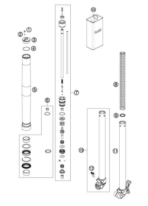 FRONT FORK DISASSEMBLED            