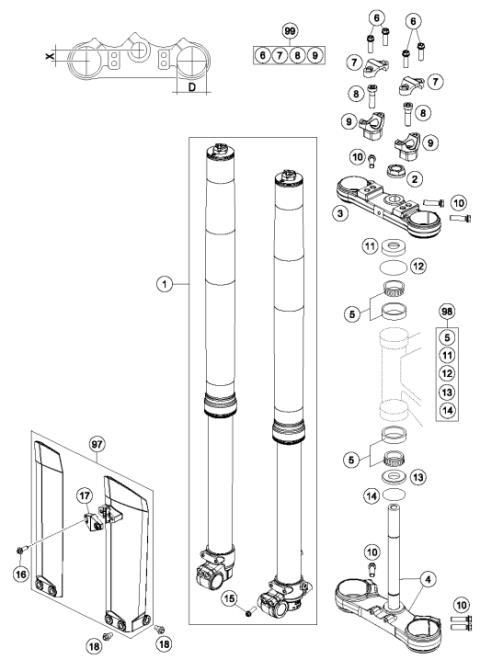 FRONT FORK, TRIPLE CLAMP           